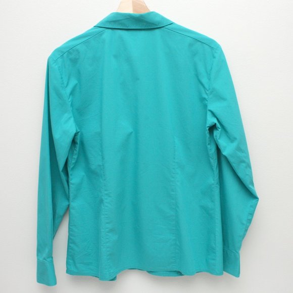 Chico's Long Sleeve Button Front Blouse sz 1 Teal - Picture 2 of 5